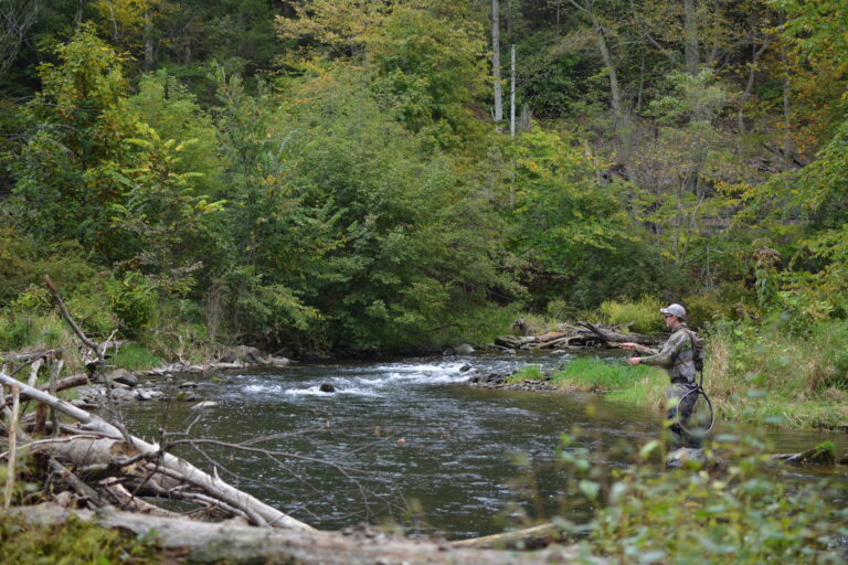 An Angler fly fishes in the Narrows section of Big Fishing Creek in Central Pennsylvania