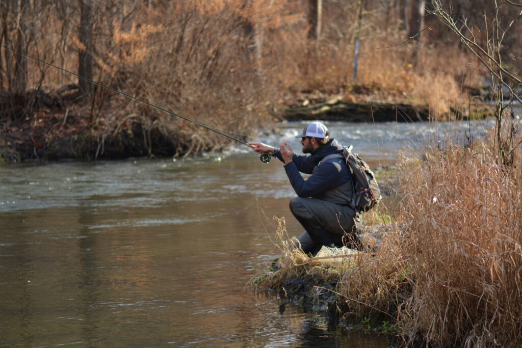 An angler fishing Upper Spring Creek