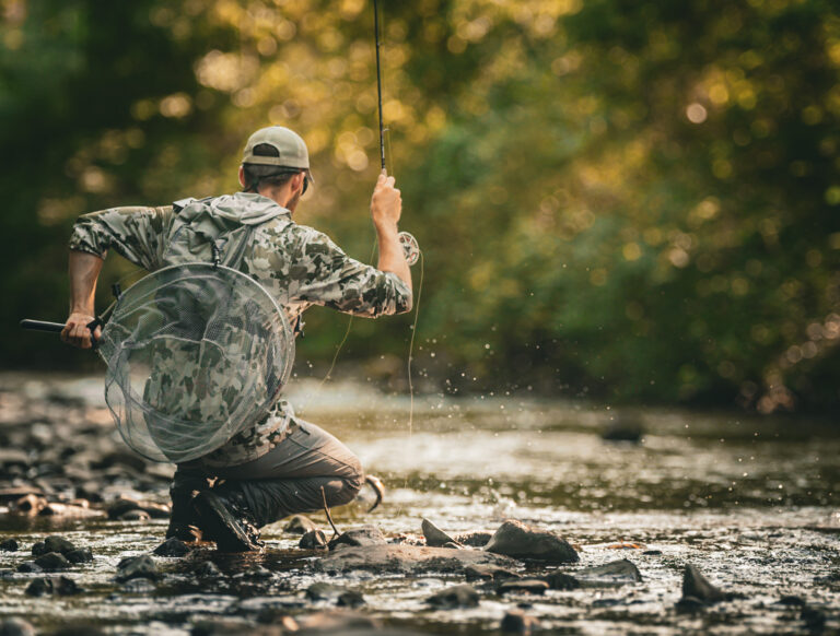 Mike Komara hooked up on a trout on Big Fishing Creek