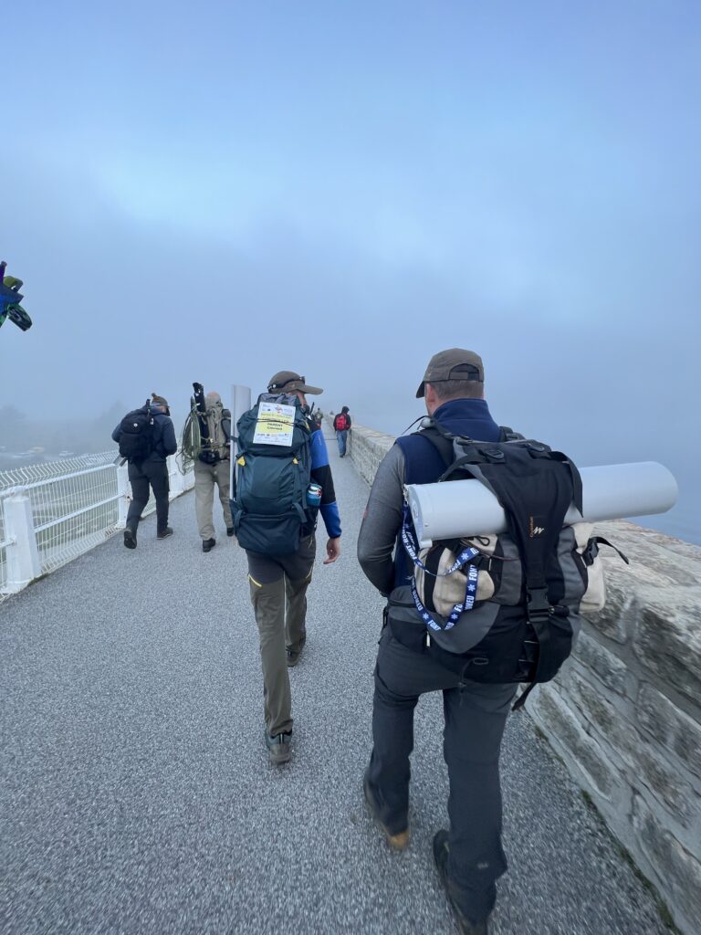 Anglers walk to their beats at the 2024 World Fly Fishing Championships in France