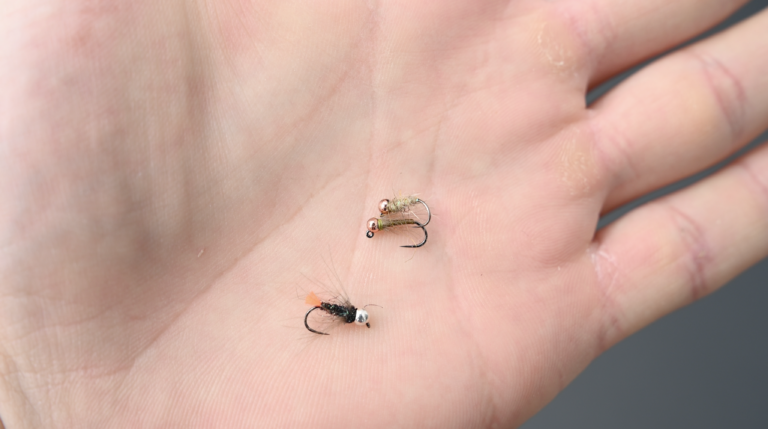 A set of euro nymphs in a hand