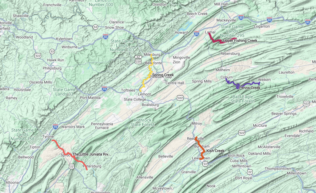 A map of Central Pennsylvania Trout Streams