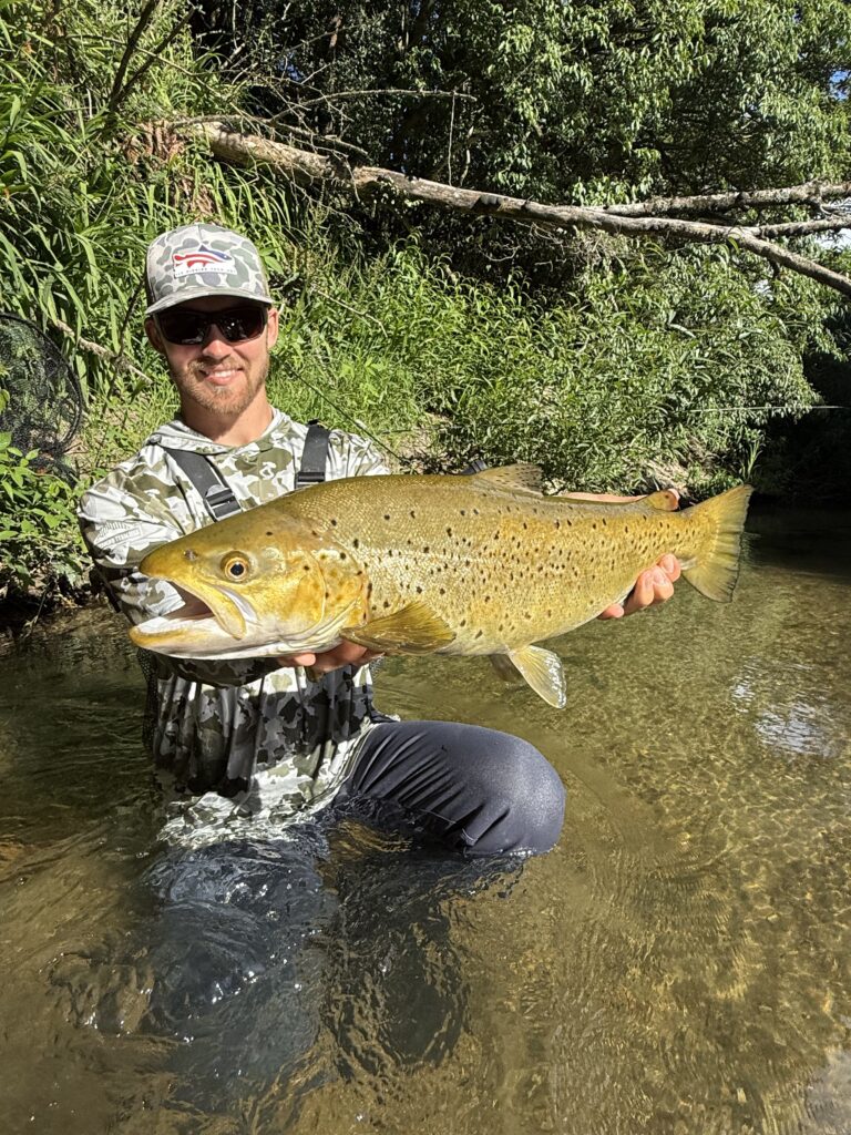 Mike Komara with a sight fished brown trout from a jungle creek